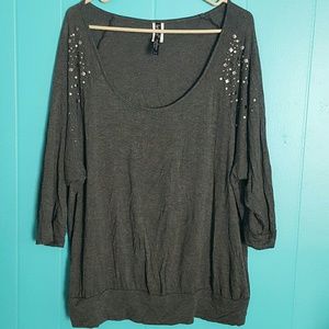 Gray stud embellished off the shoulder blouse